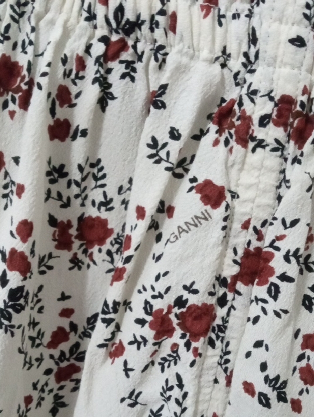 Ganni Cream Mini Dress with Brown Floral Print - Picture 4 of 7